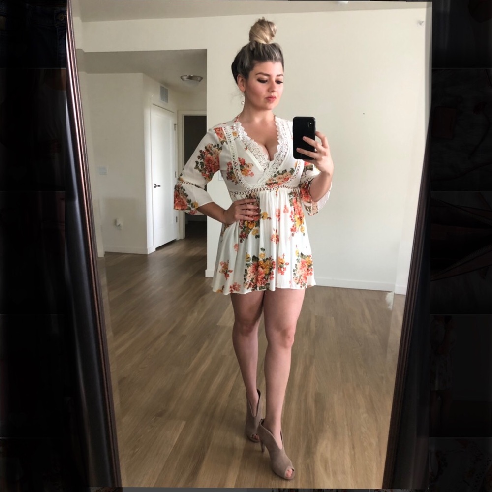 Blu Pepper white floral dress high-low/fishtail L